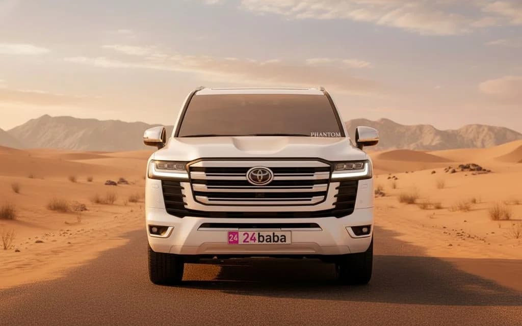 Toyota LandCruiser 2022 White front view with headlights – rental in Dubai
