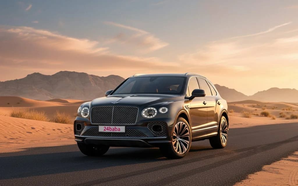 Bentley Bentayga 2022 Grey front view with headlights – rental in Dubai