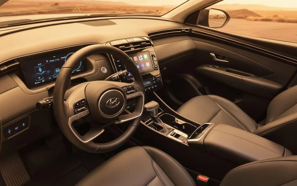 Hyundai Tucson 2024 interior view showing trim – rental in Dubai
