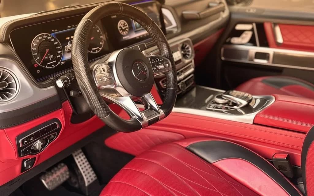 Mercedes G63 2021 interior view showing trim – rental in Dubai