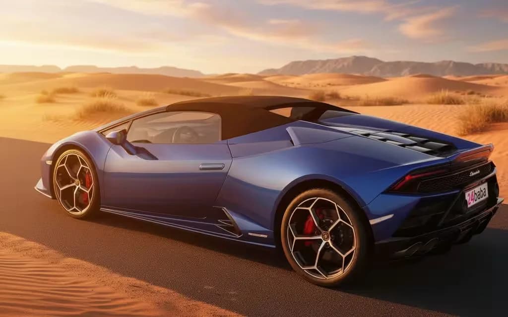 Lamborghini Huracan 2021 Blue rear view showing taillights – rental in Dubai