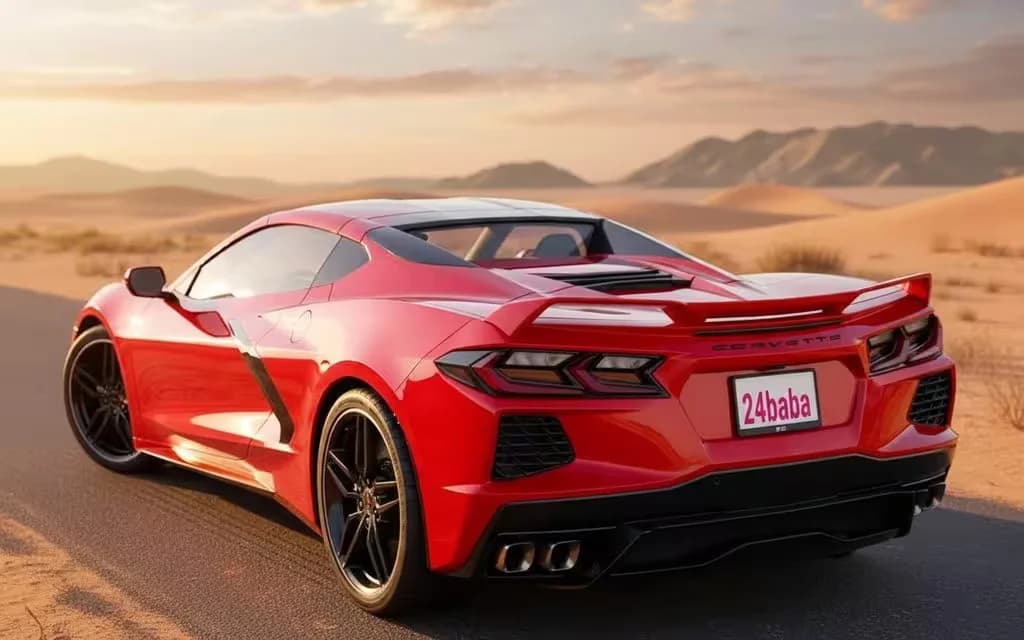 Chevrolet Corvette 2023 Red rear view showing taillights – rental in Dubai