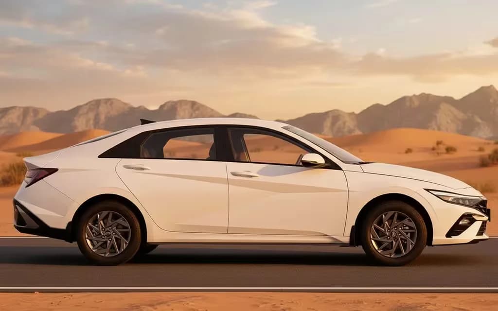Hyundai Elantra 2025 White side profile – rental in Dubai