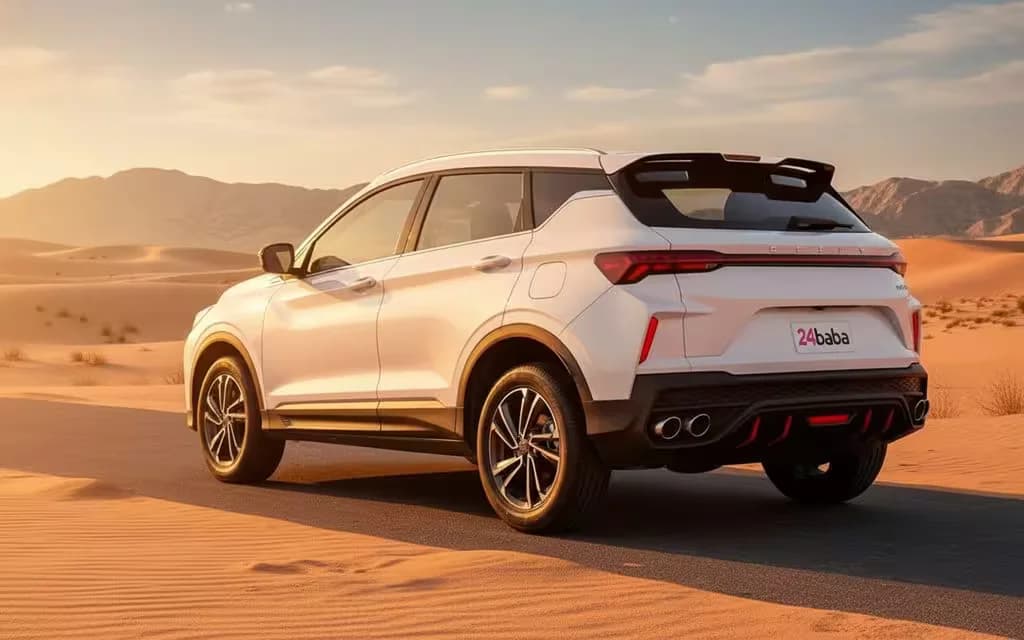 Geely Coolray 2025 White parked outdoor scene – rental in Dubai