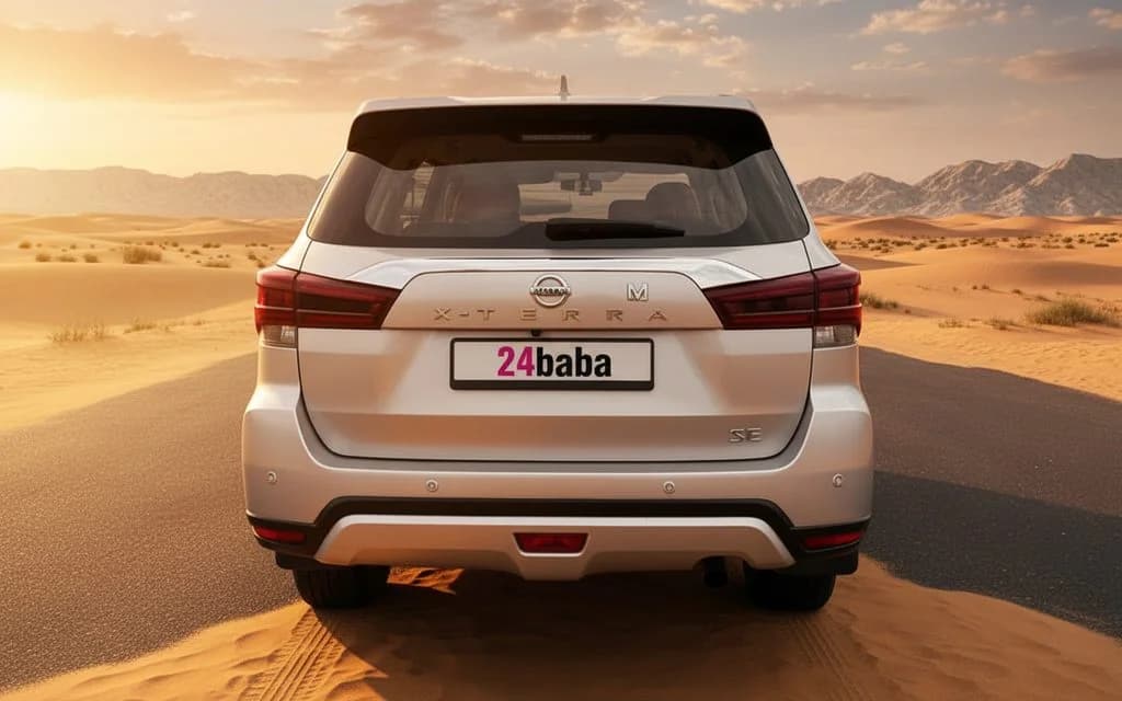 Nissan X Terra 2022 Silver rear view showing taillights – rental in Dubai