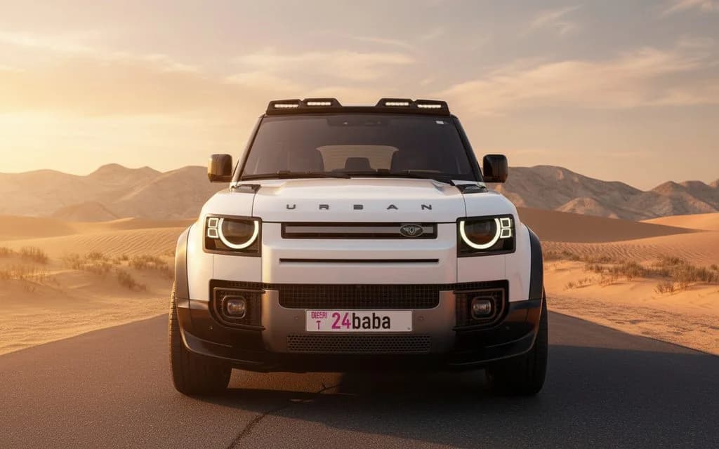 LandRover Defender 2025 White front view with headlights