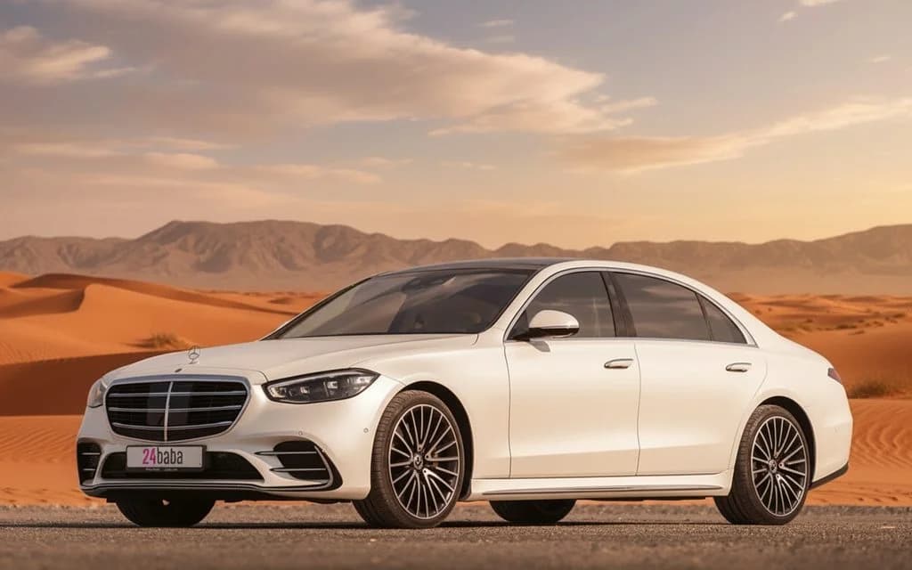 Mercedes S500 2023 White side profile – rental in Dubai