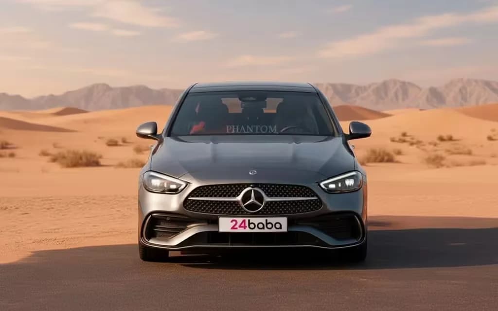 Mercedes C200 2022 Grey front view with headlights