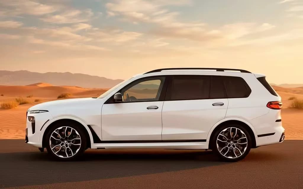 Bmw X7 2024 White side profile – rental in Dubai