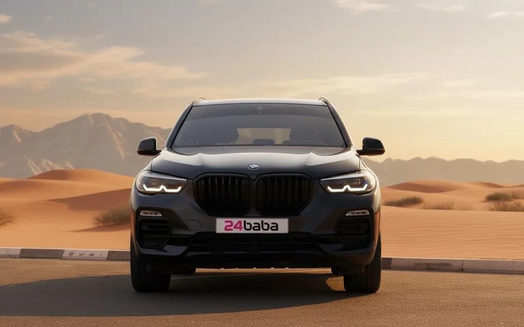 Bmw X5 2020 Dark Gray front view with headlights – rental in Dubai