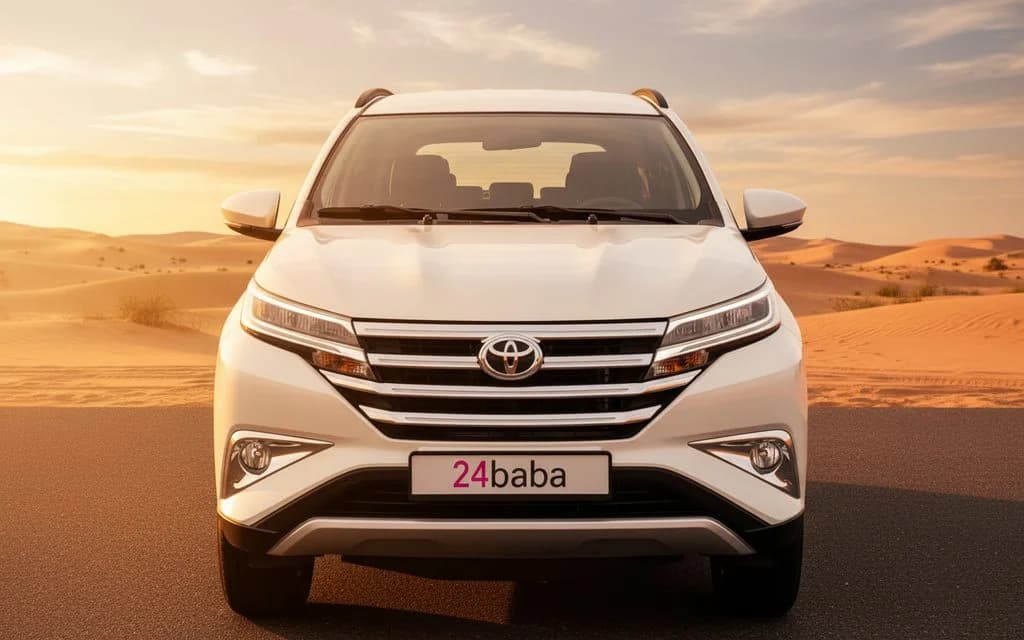 Toyota Rush 2023 White front view with headlights – rental in Dubai