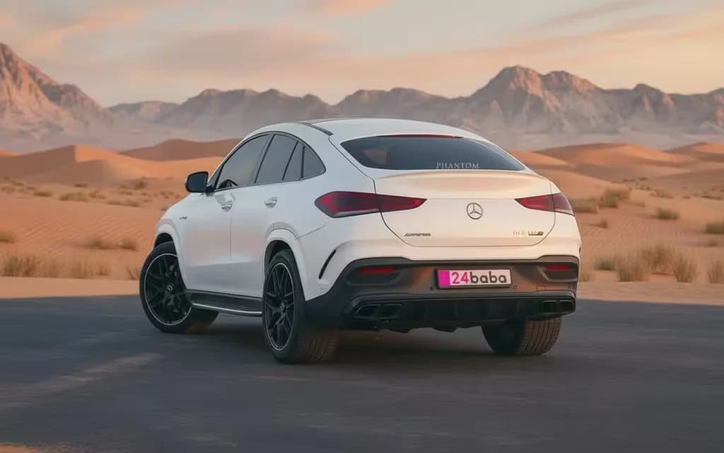 Mercedes Gle63 2021 White rear view showing taillights – rental in Dubai