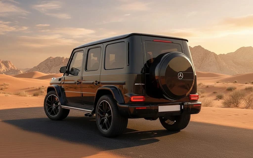 Mercedes G63 2022 Black rear view showing taillights – rental in Dubai