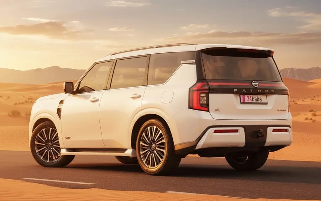 Nissan Patrol 2025 White rear view showing taillights – rental in Dubai