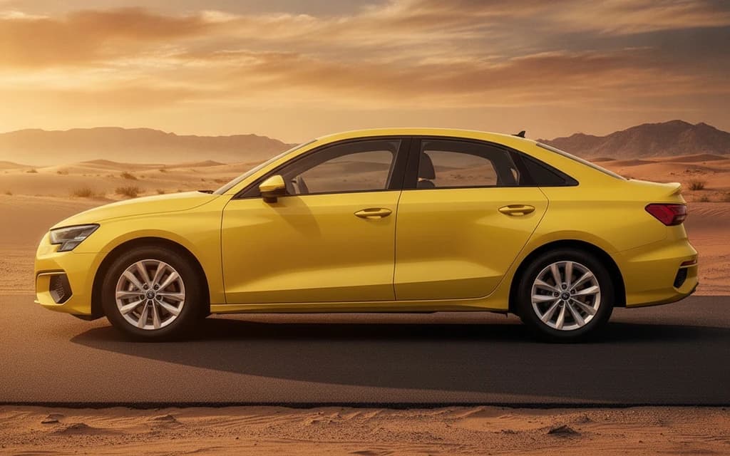 Audi A3 2024 Yellow side view – rental in Dubai