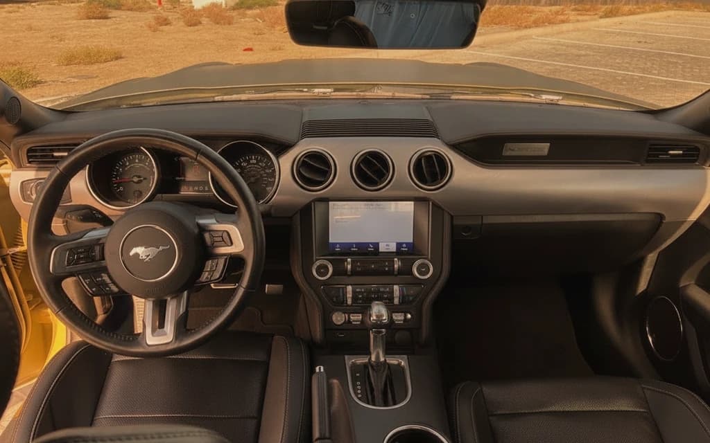 Ford Mustang 2022 Gold dashboard view – rental in Dubai
