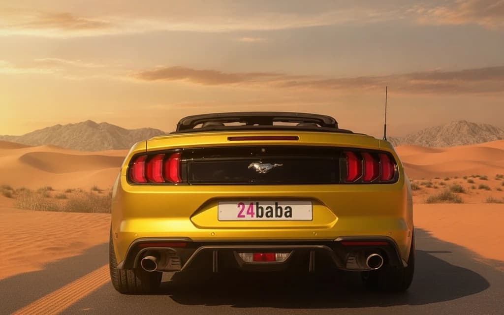 Ford Mustang 2022 Gold rear view – rental in Dubai