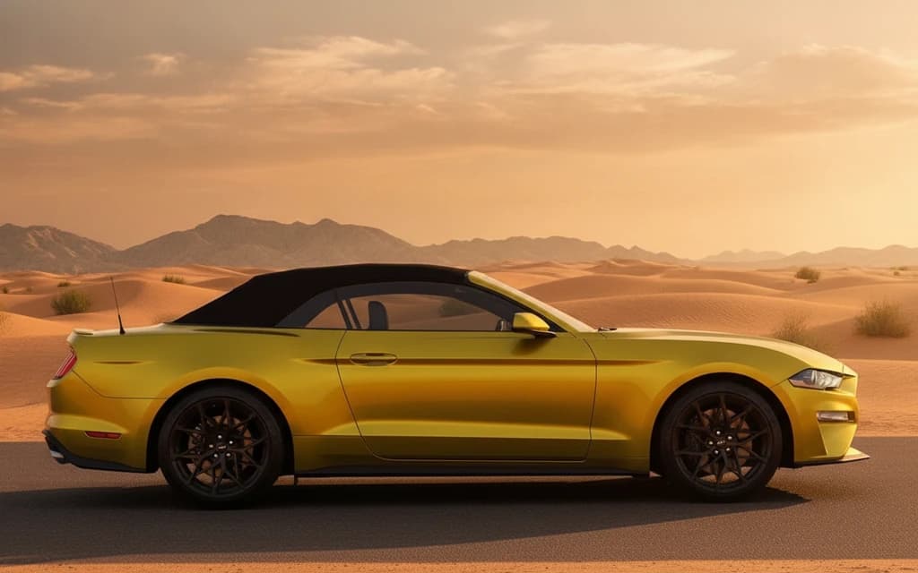 Ford Mustang 2022 Gold side view – rental in Dubai