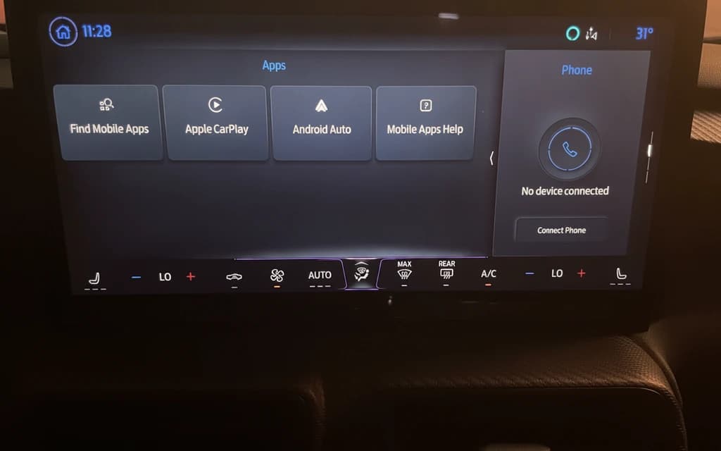 Ford Mustang 2024 Blue infotainment screen – rental in Dubai
