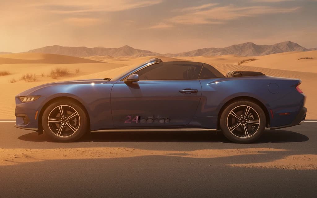 Ford Mustang 2024 Blue side view – rental in Dubai
