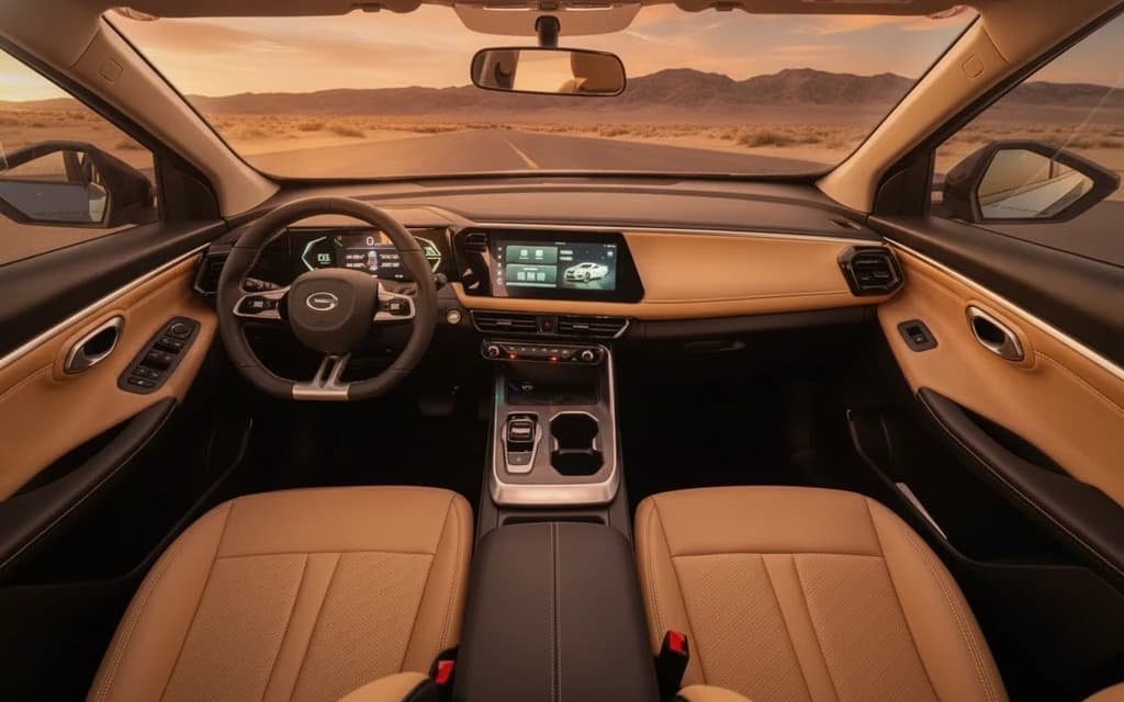 GAC GS3 Emzoom 2025 Aqua Blue dashboard view – rental in Dubai