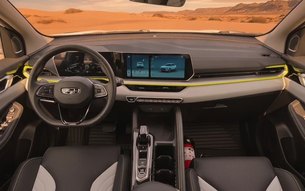 Geely Coolray 2024 White dashboard view – rental in Dubai