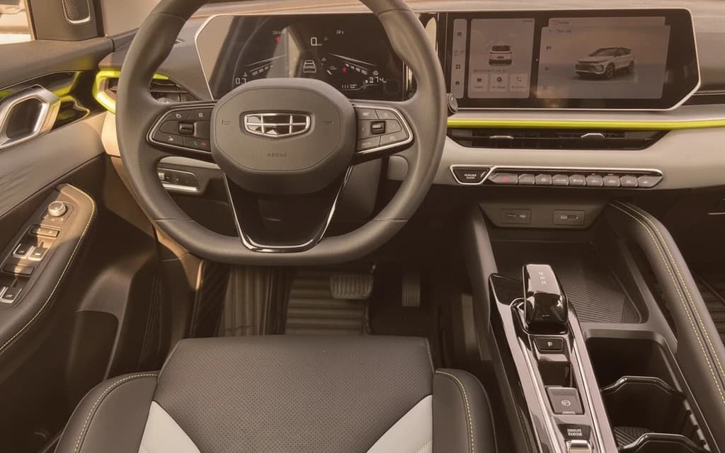 Geely Coolray 2024 White dashboard view – rental in Dubai