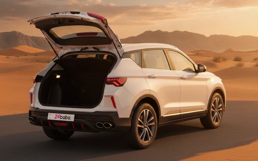 Geely Coolray 2024 White trunk space – rental in Dubai