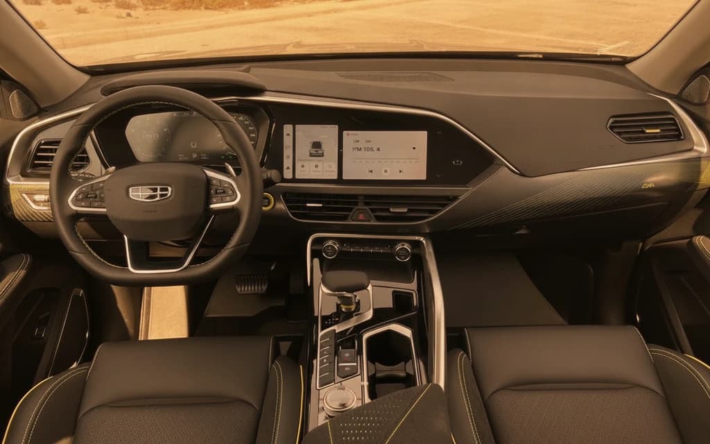 Geely Tugella 2024 Black dashboard view – rental in Dubai