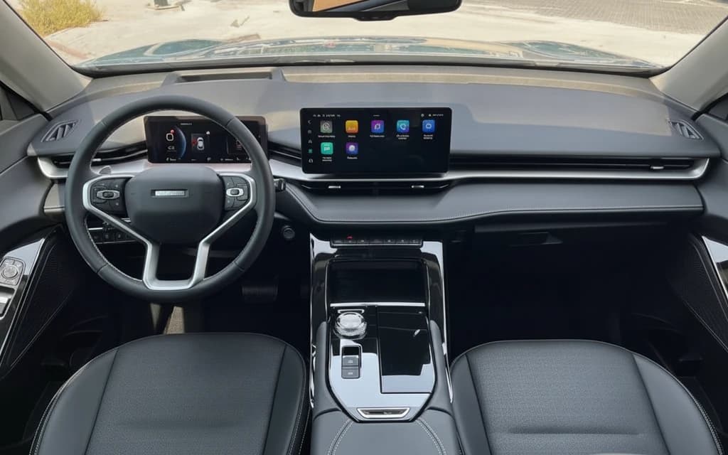 Haval H6 2024 Light Blue dashboard view – rental in Dubai