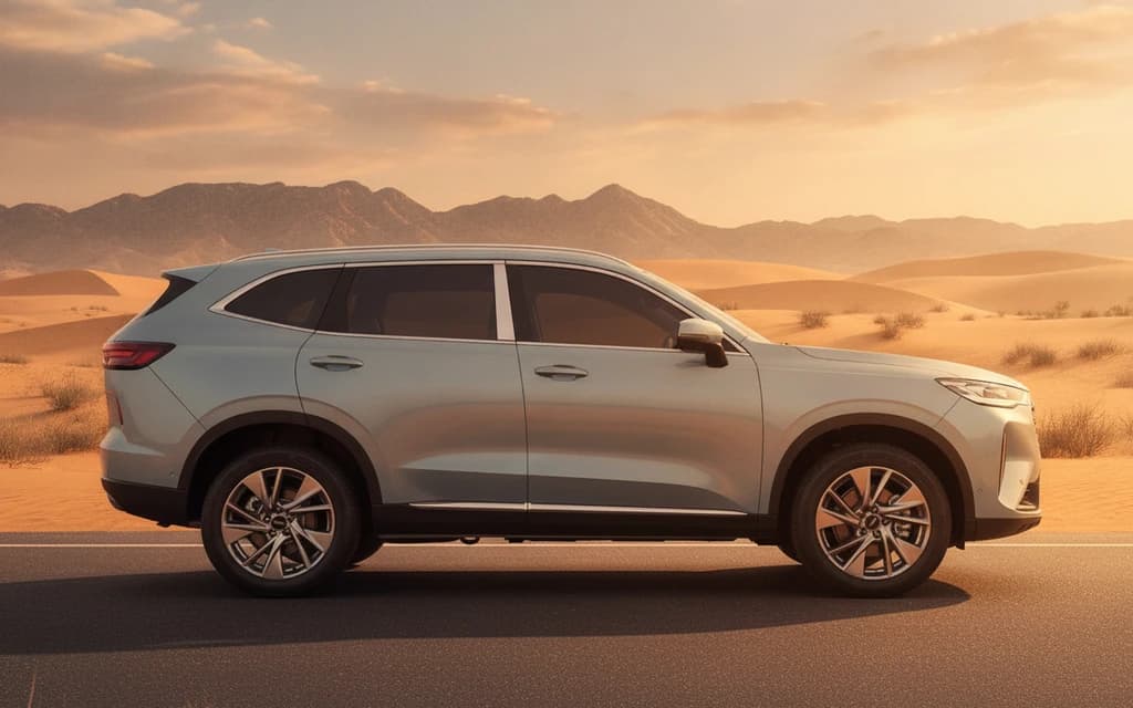 Haval H6 2024 Light Blue side view – rental in Dubai