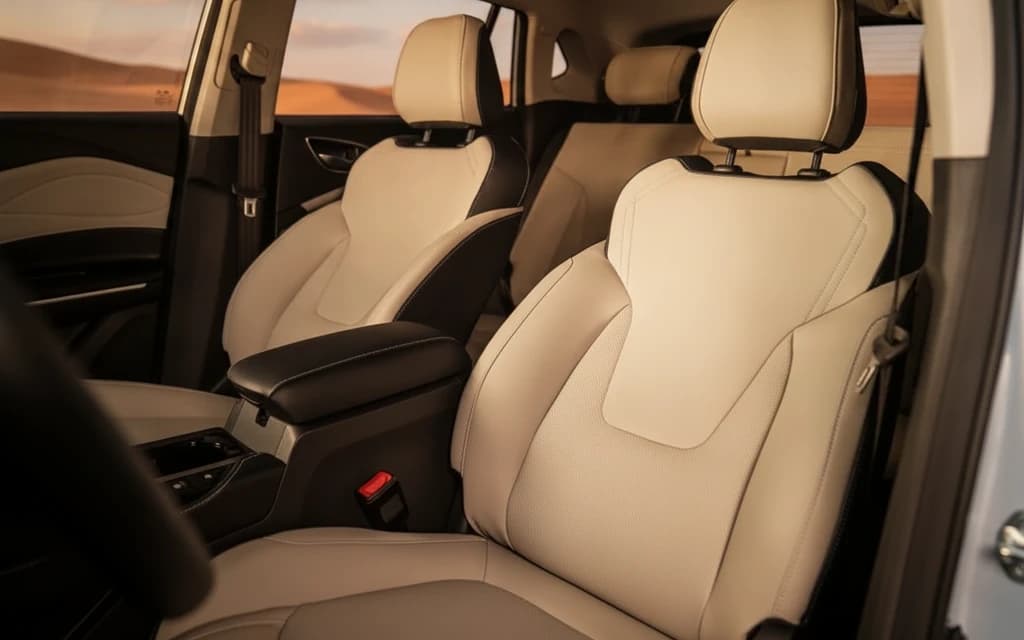 JAC JS4 2023 Light Blue front seats – rental in Dubai