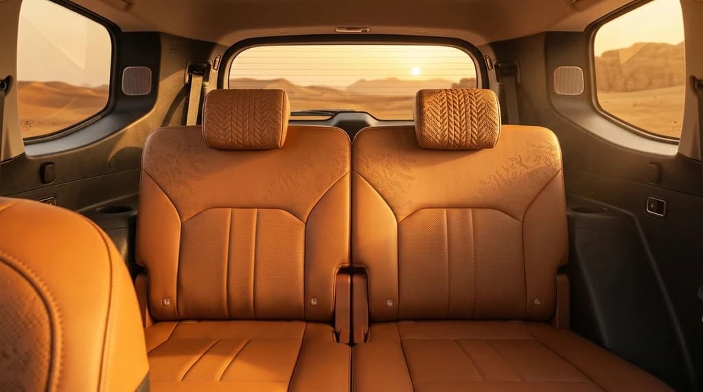 Jetour G700 Flagship 2027 third row bench in quilted tan leather – rental in Dubai