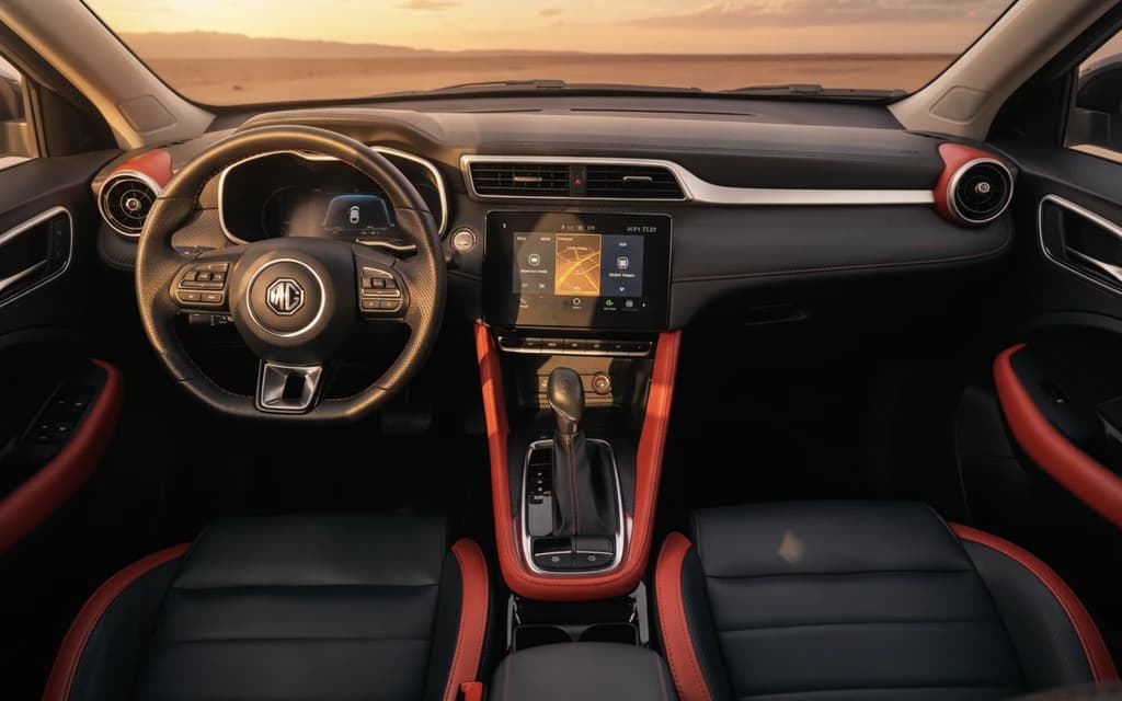 MG ZS 2023 Silver dashboard view – rental in Dubai