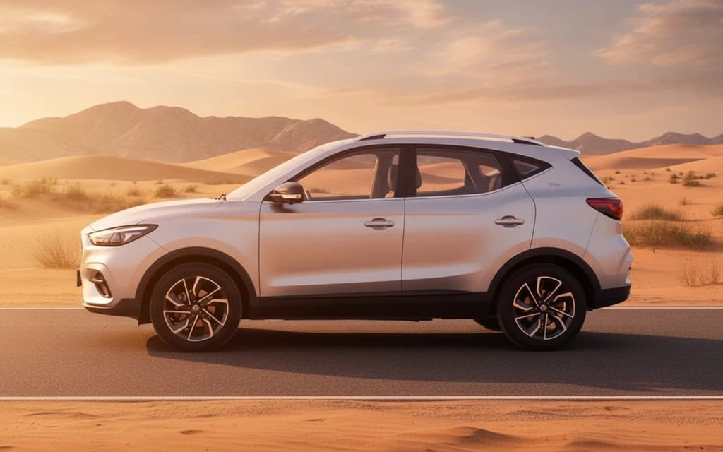 MG ZS 2023 Silver side view – rental in Dubai
