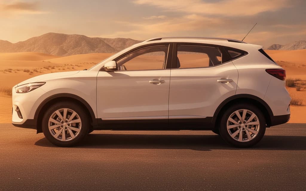 MG ZS 2024 White side view – rental in Dubai