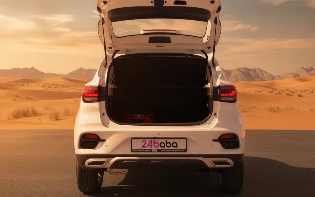 MG ZS 2024 White trunk space – rental in Dubai