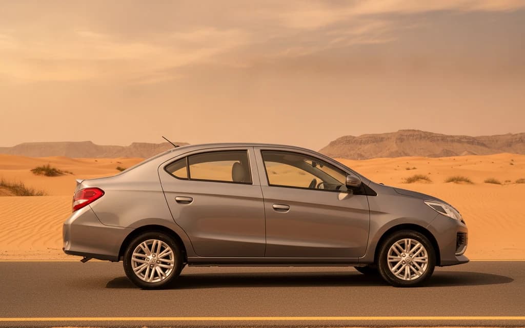 Mitsubishi Attrage 2023 Gray side view – rental in Dubai