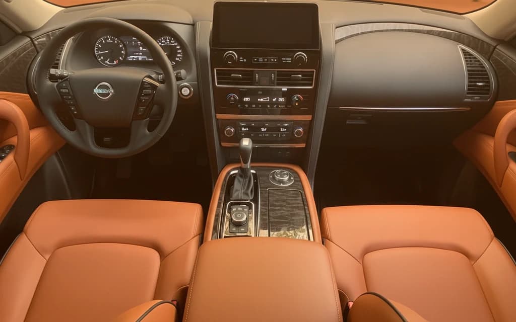 Nissan Patrol 2024 White dashboard view – rental in Dubai
