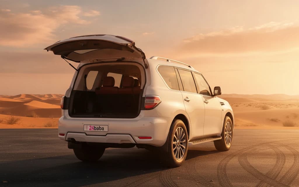 Nissan Patrol 2024 White trunk space – rental in Dubai