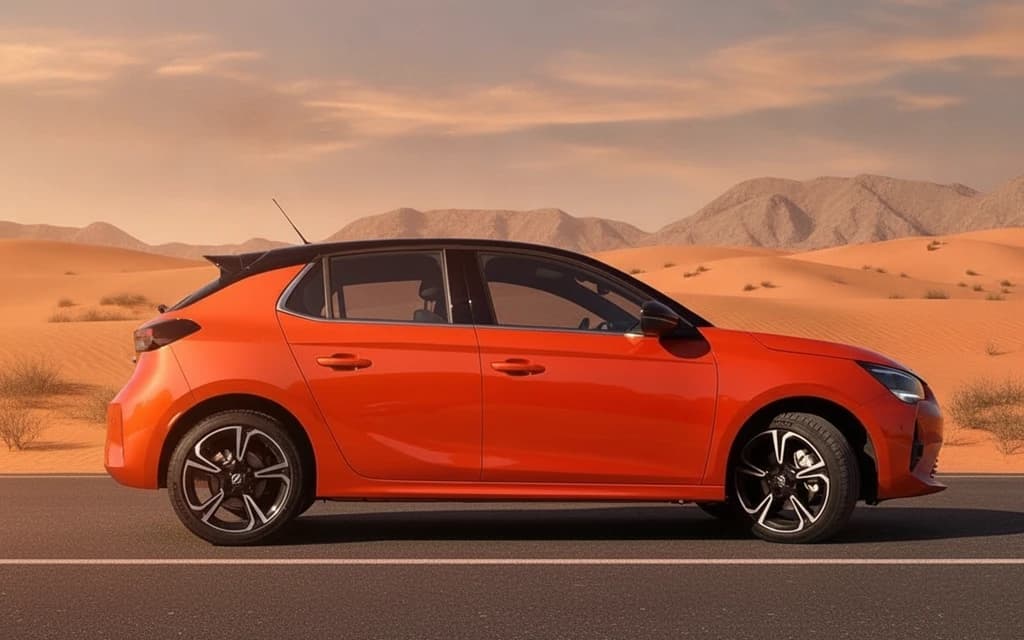 Opel Corsa 2023 Orange side view – rental in Dubai