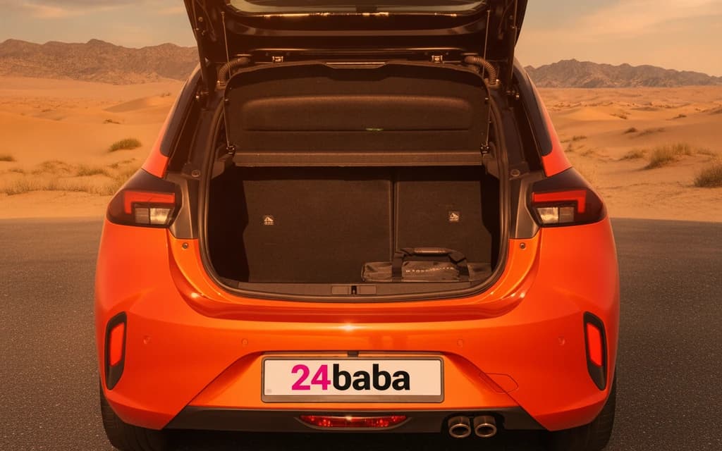Opel Corsa 2023 Orange trunk space – rental in Dubai