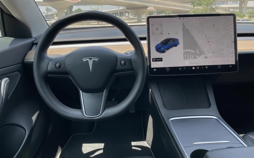 Tesla Model 3 2021 Blue dashboard view – rental in Dubai