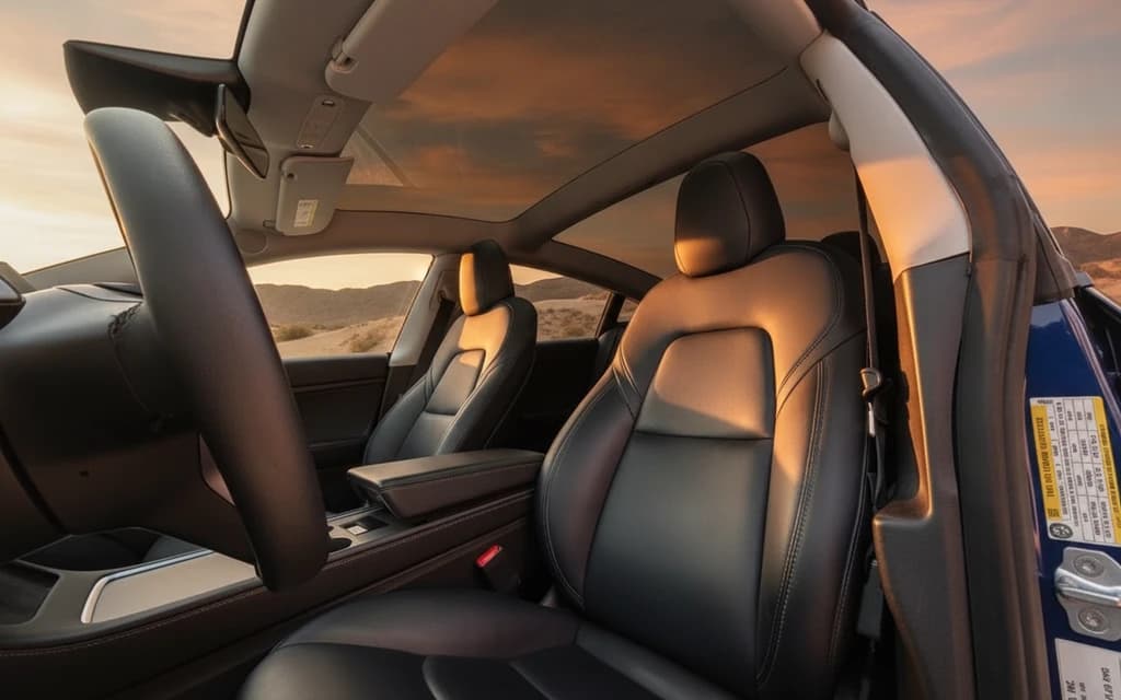 Tesla Model 3 2021 Blue front seats – rental in Dubai