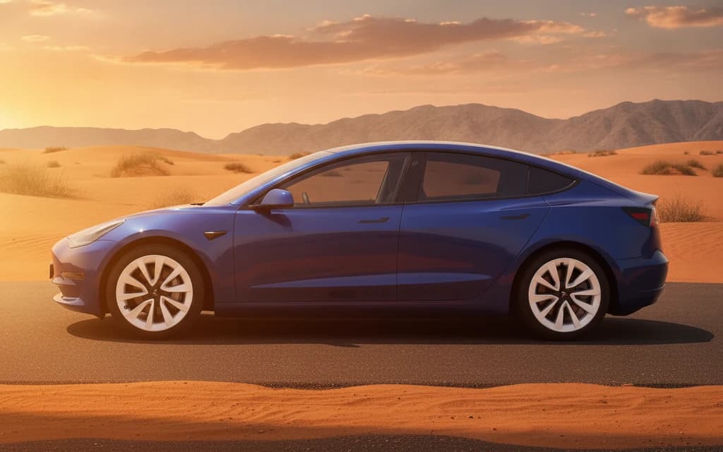 Tesla Model 3 2021 Blue side view – rental in Dubai