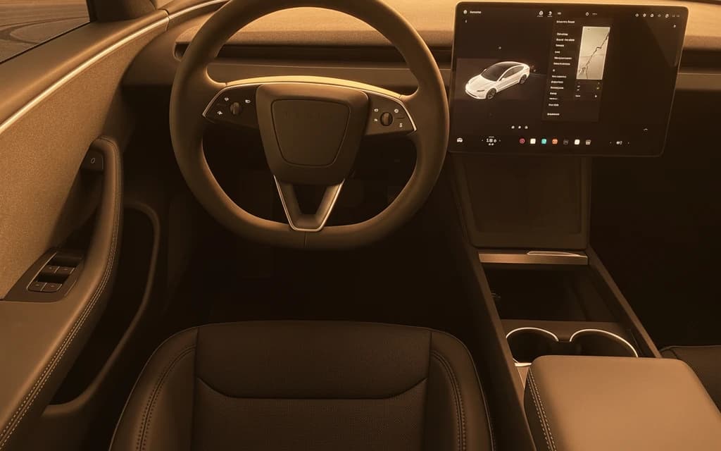Tesla Model 3 2024 White dashboard view – rental in Dubai