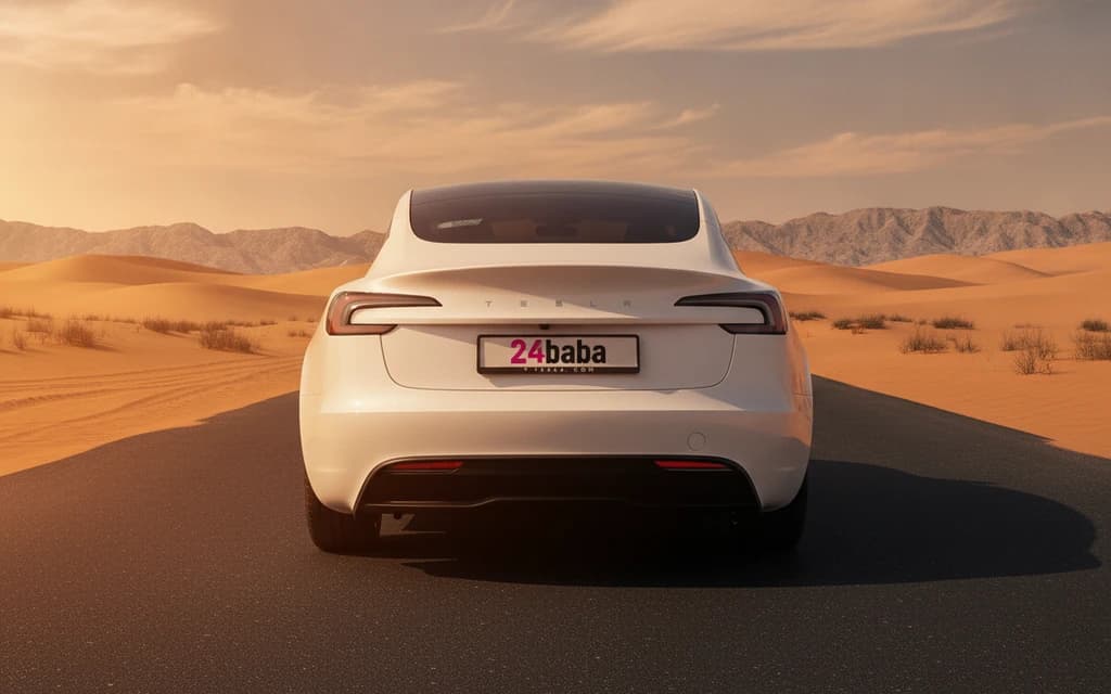 Tesla Model 3 2024 White rear view – rental in Dubai