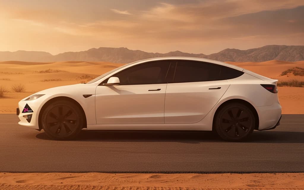 Tesla Model 3 2024 White side view – rental in Dubai