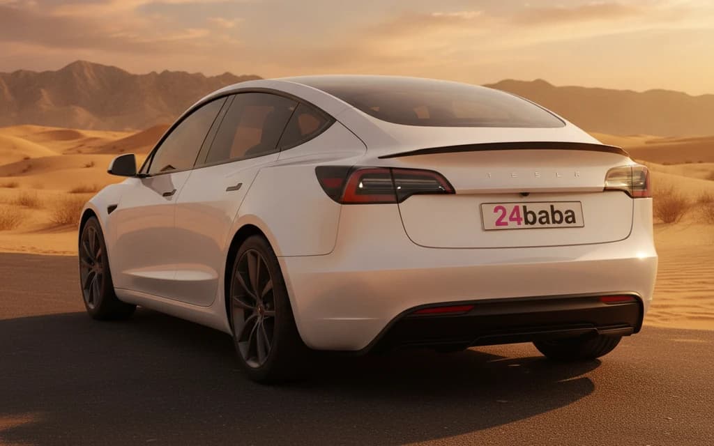 Tesla Model 3 Performance 2024 White rear view – rental in Dubai