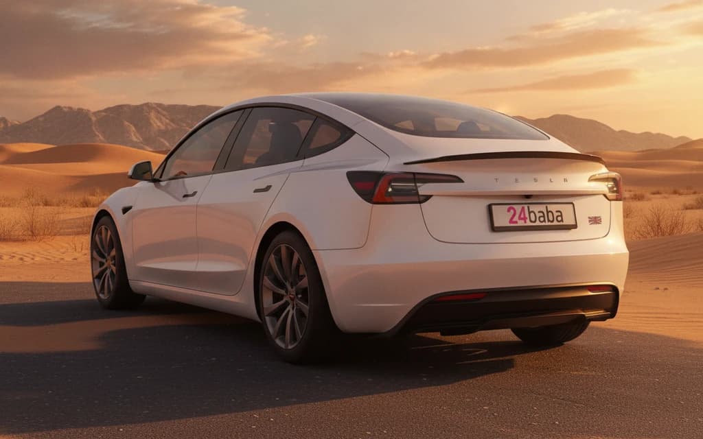 Tesla Model 3 Performance 2024 White rear view – rental in Dubai